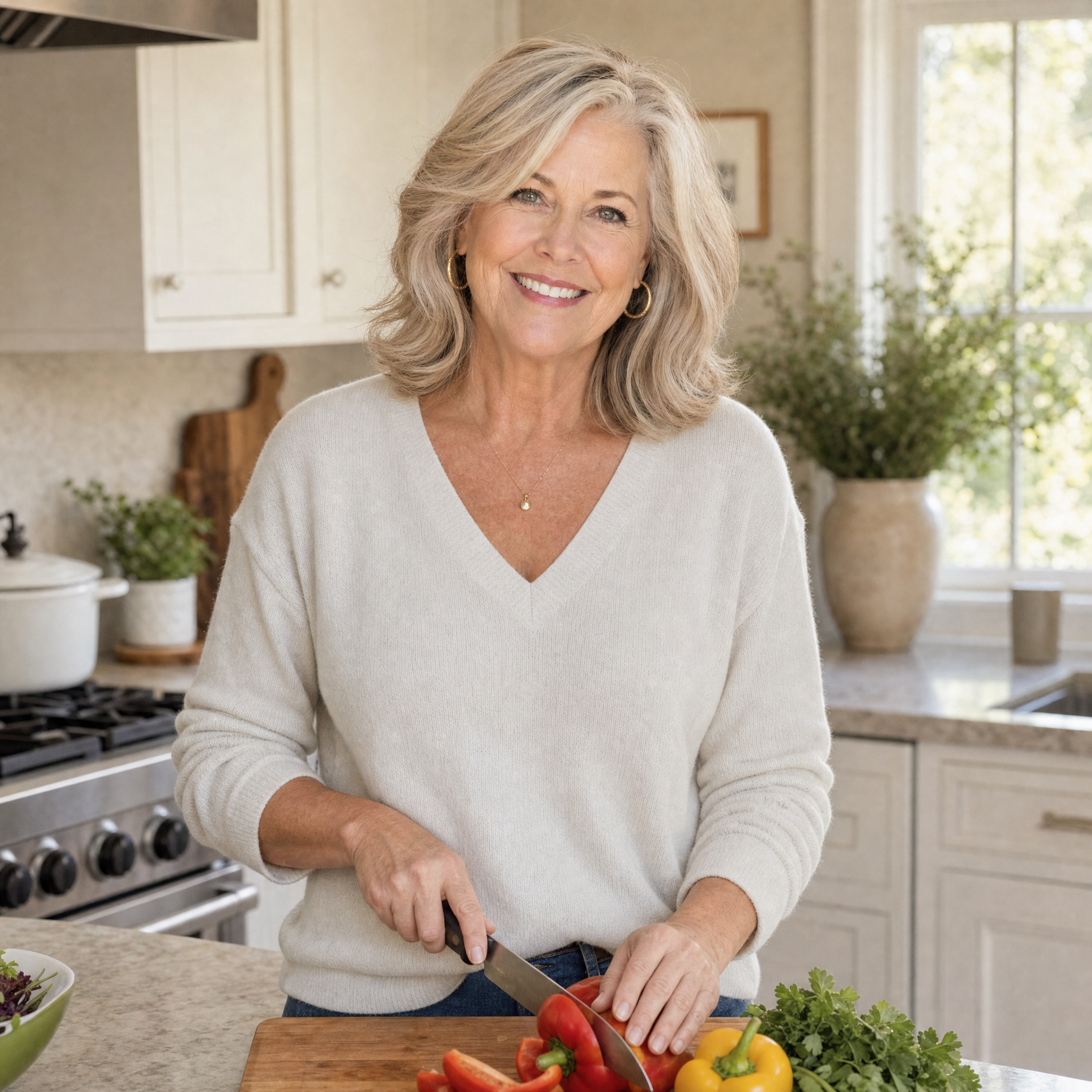 Linda in her kitchen